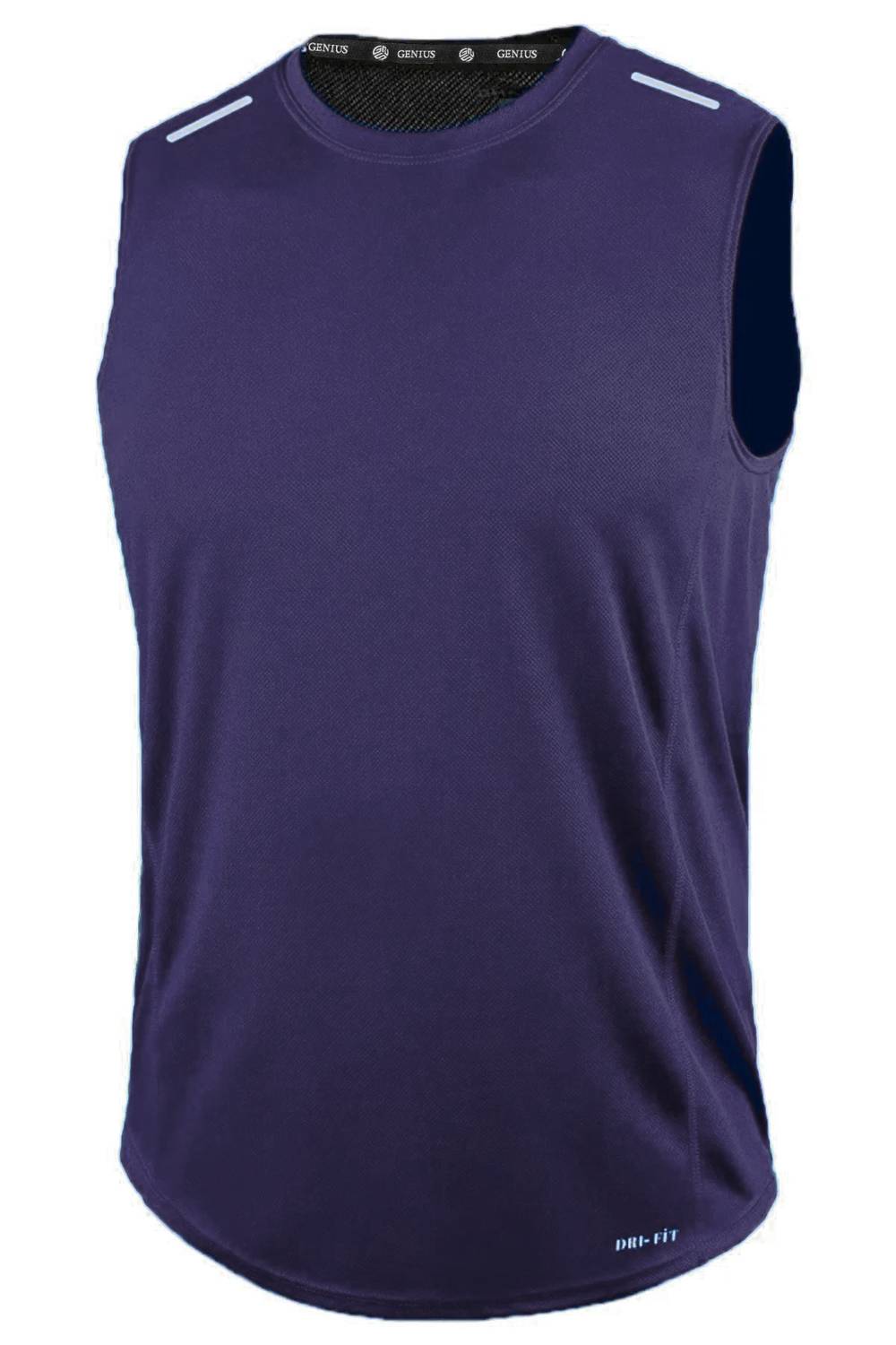 Men's Moisture-Wicking Quick-Dry Athletic Performance Sleeveless T-shirt in Navy, 100% Polyester, Perfect for Gym and Exercise Activities