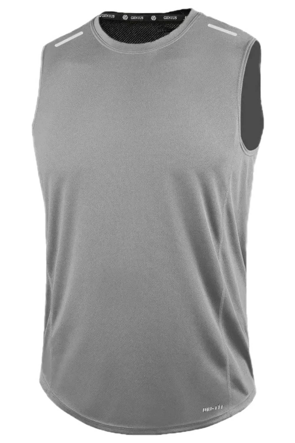 Men's Breathable Quick-Dry Athletic Performance Sleeveless T-Shirt 100% Polyester Gym Exercise Running Cooling Top