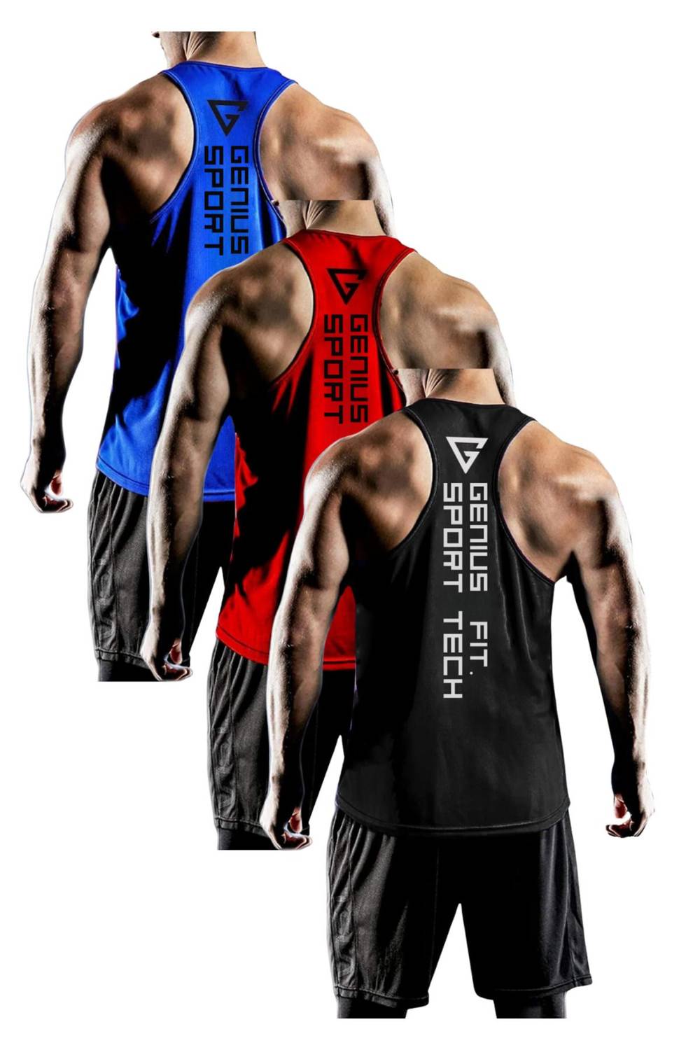 3’lü Paket Erkek Dry Fit Y-back Gym Fitness Sporcu Atleti GENIUS-FIT3