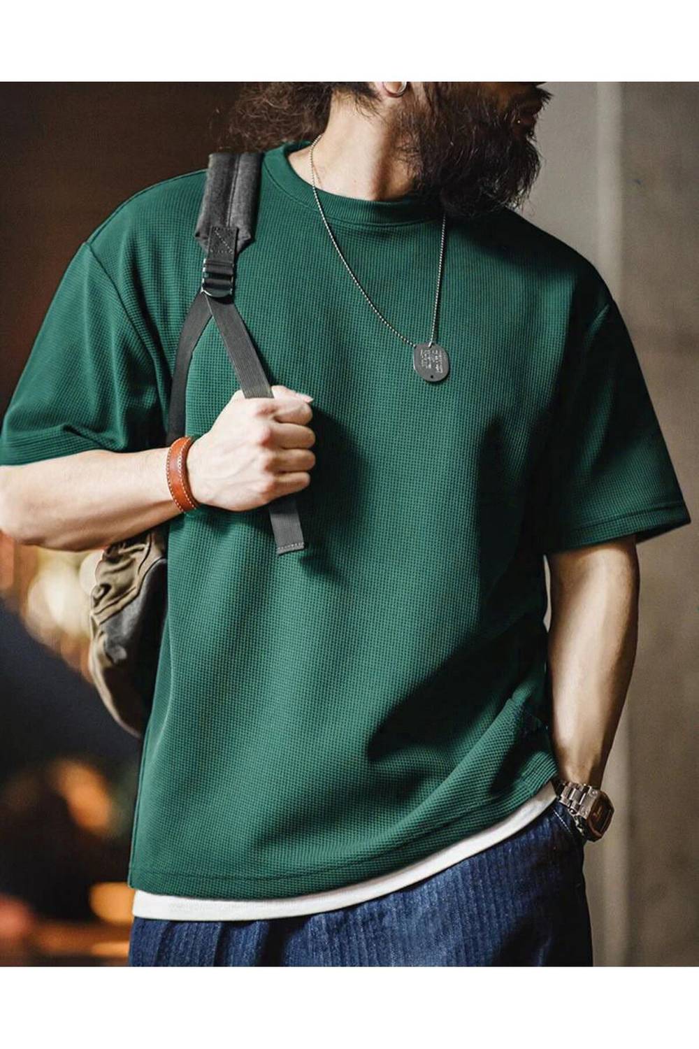 Men's Oversized Short Sleeve Waffle T-Shirt with Crew Neck, 80% Cotton, 20% Polyester, Casual Summer Collection, Available in Various Sizes and Colors