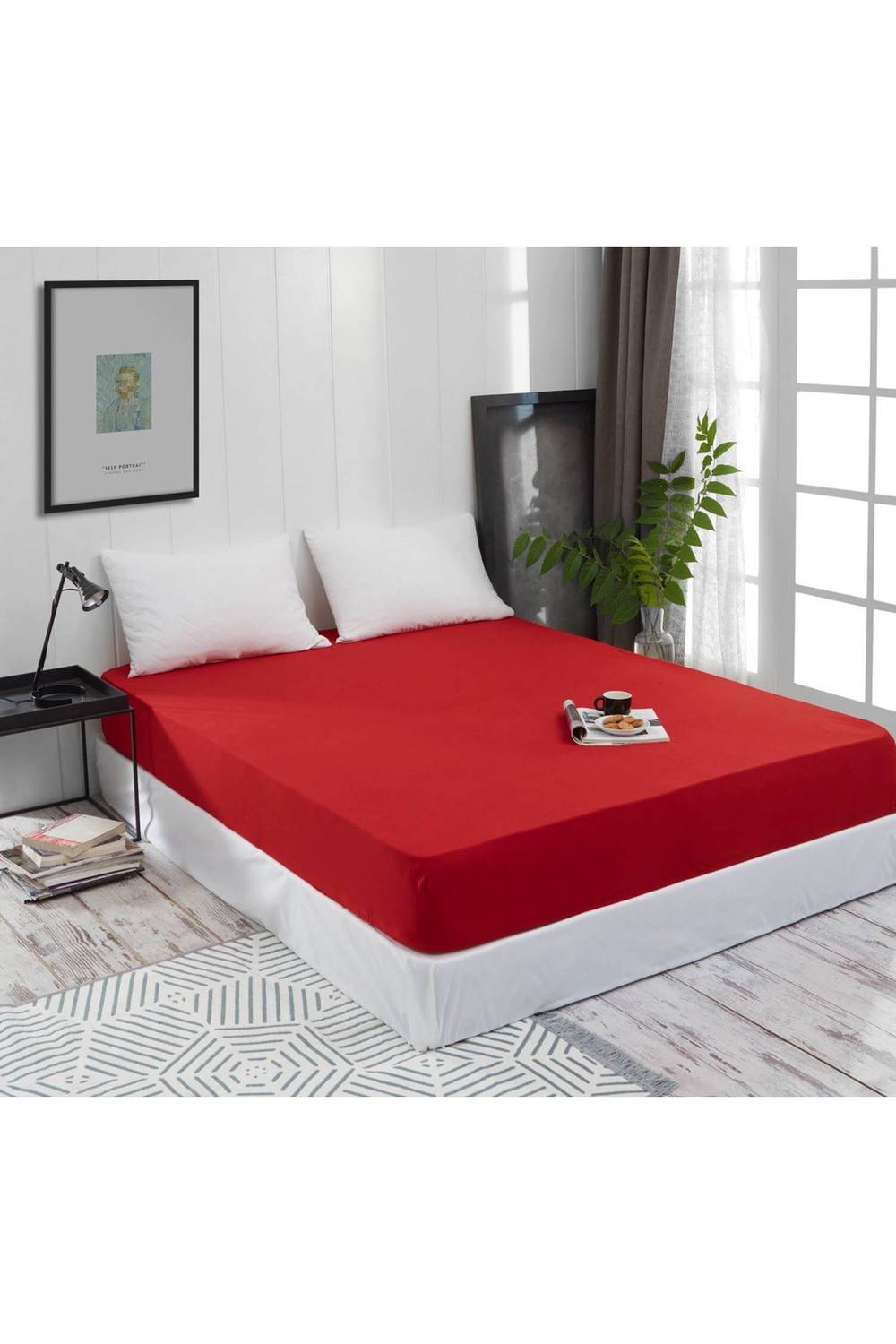 Single Elastic Fabric Bed Sheet Red