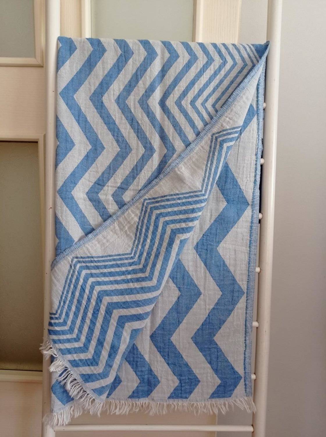 Peshtemal, Bath Towel, Beach Towel, Double Layer Striped Blue