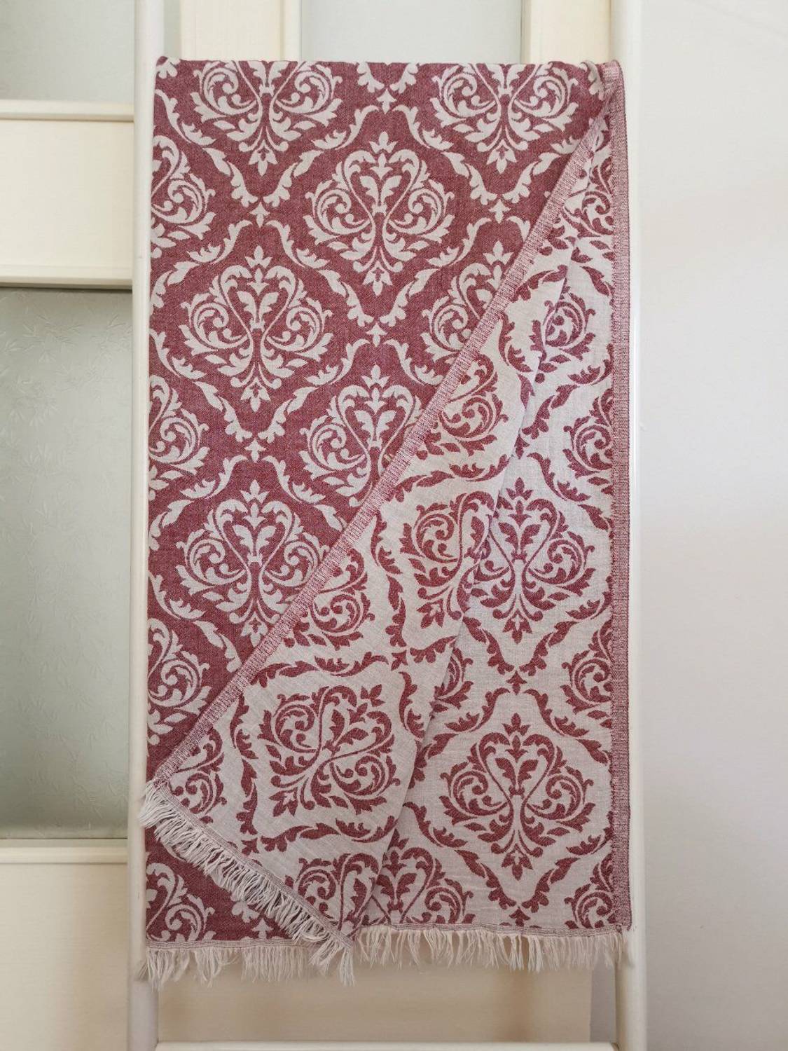 Peshtemal, Bath Towel, Beach Towel, Double Layer Damask Claret Red