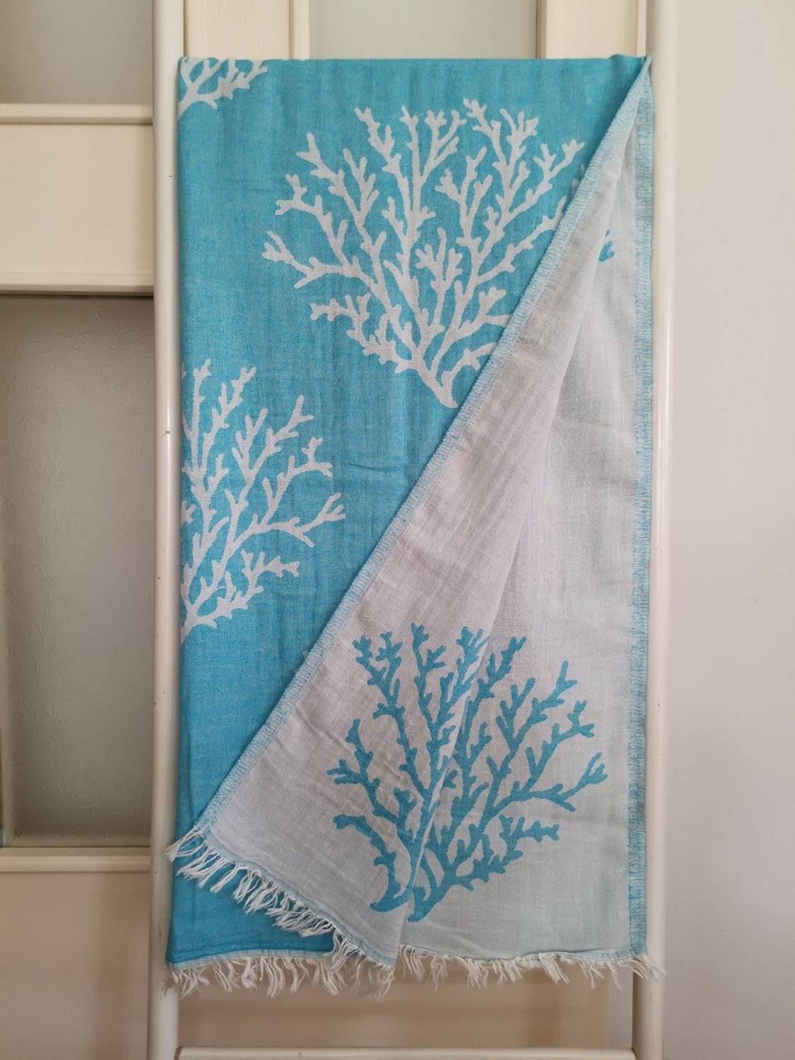 Двошаровий пляжний рушник з блакитними малюнками з 100% натуральної бавовни, швидко сохне і поглинає вологу, універсальний для ванни та пікніка