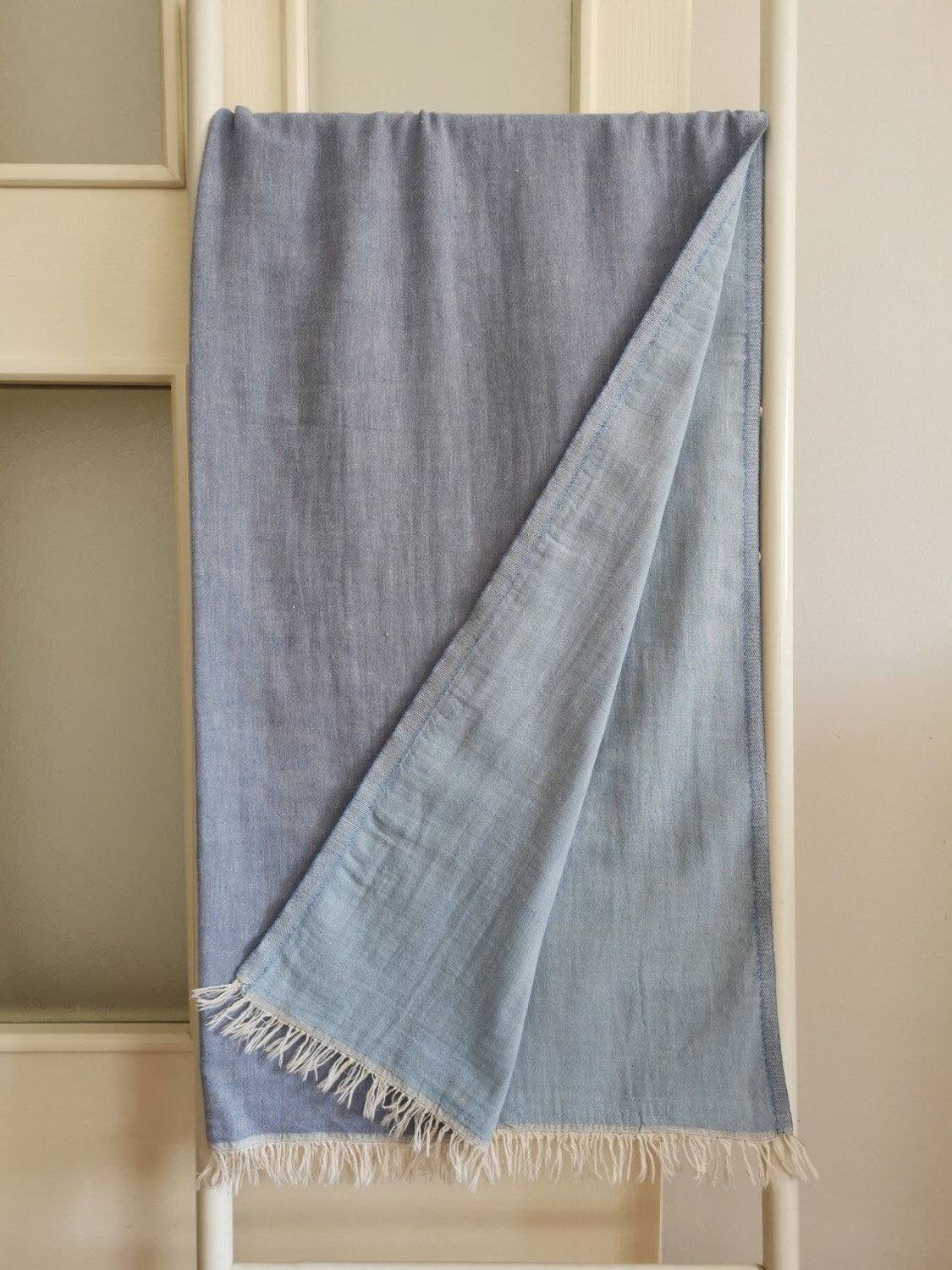 Peshtemal ، منشفة استحمام ، منشفة الشاطئ ، طبقة مزدوجة سادة ضباب أزرق