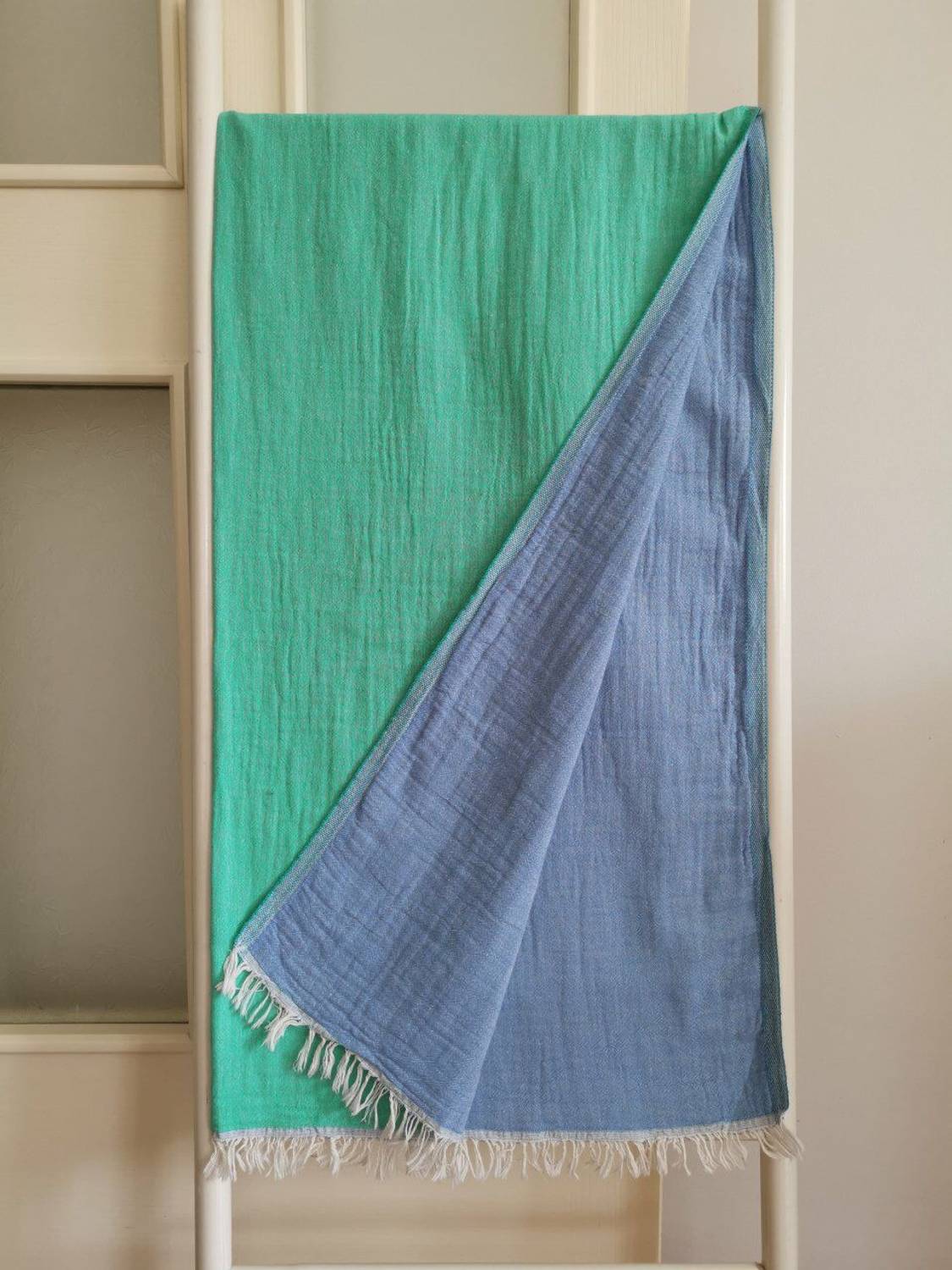 Peshtemal, Bath Towel, Beach Towel, Double Layer Plain Ocean Green