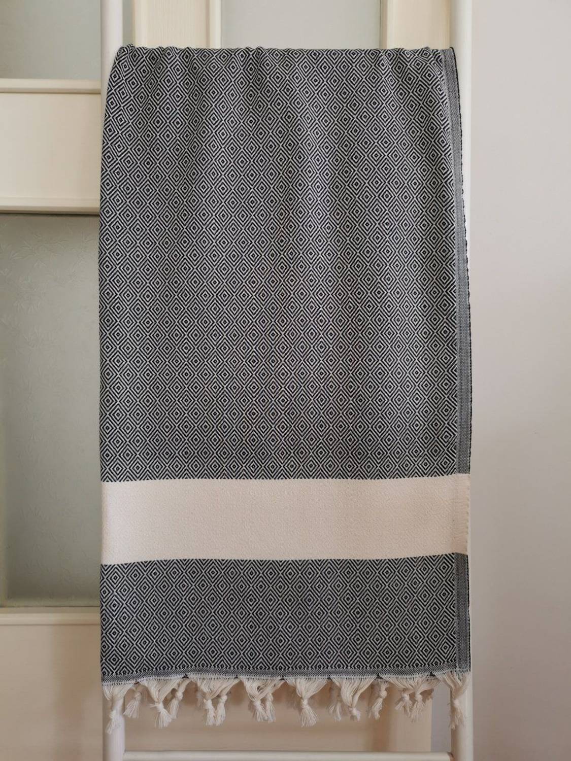 منشفة حمام سوداء بأنسجة ناعمة وكثيفة، مثالية للاستخدام اليومي، توفر امتصاص ممتاز وتجفيف سريع