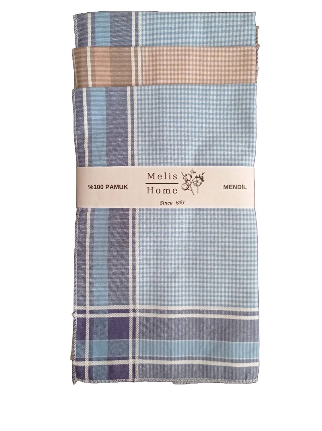 Erkek Mendil, 12 Adet 42x42 cm. Renkli Kareli, %100 Pamuk
