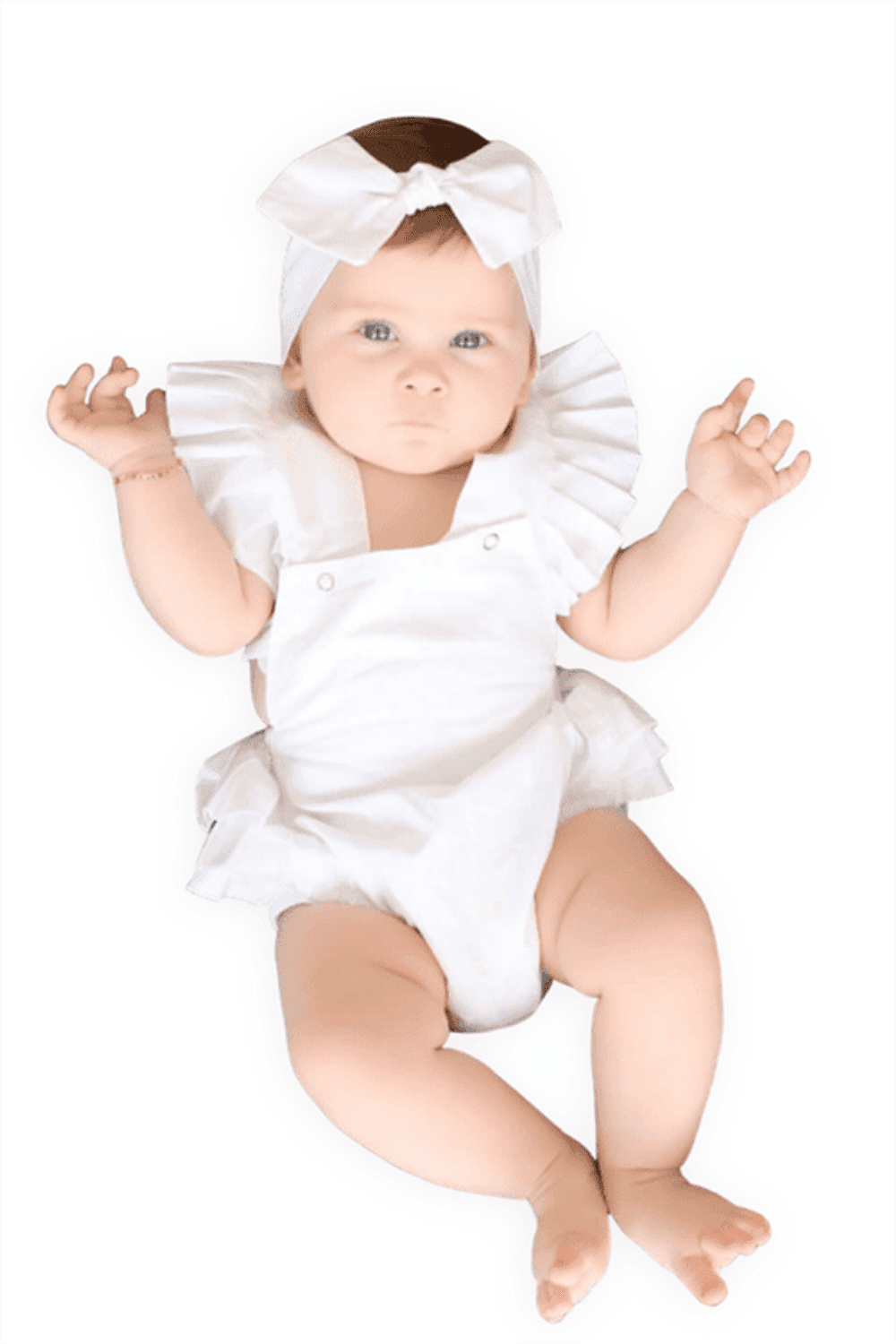 Kız Bebek Beyaz Pamuklu Salopet Bandana Takım TKM-0037