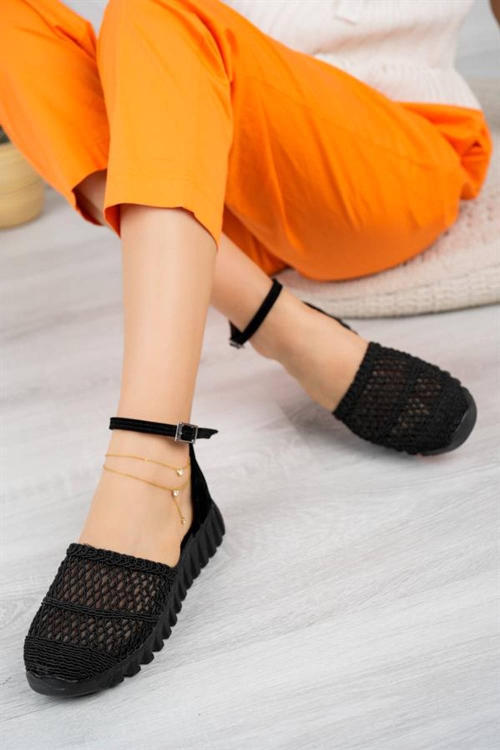 Aymood Ankle Lace Knitted Ballerina Ballerina Black Textile