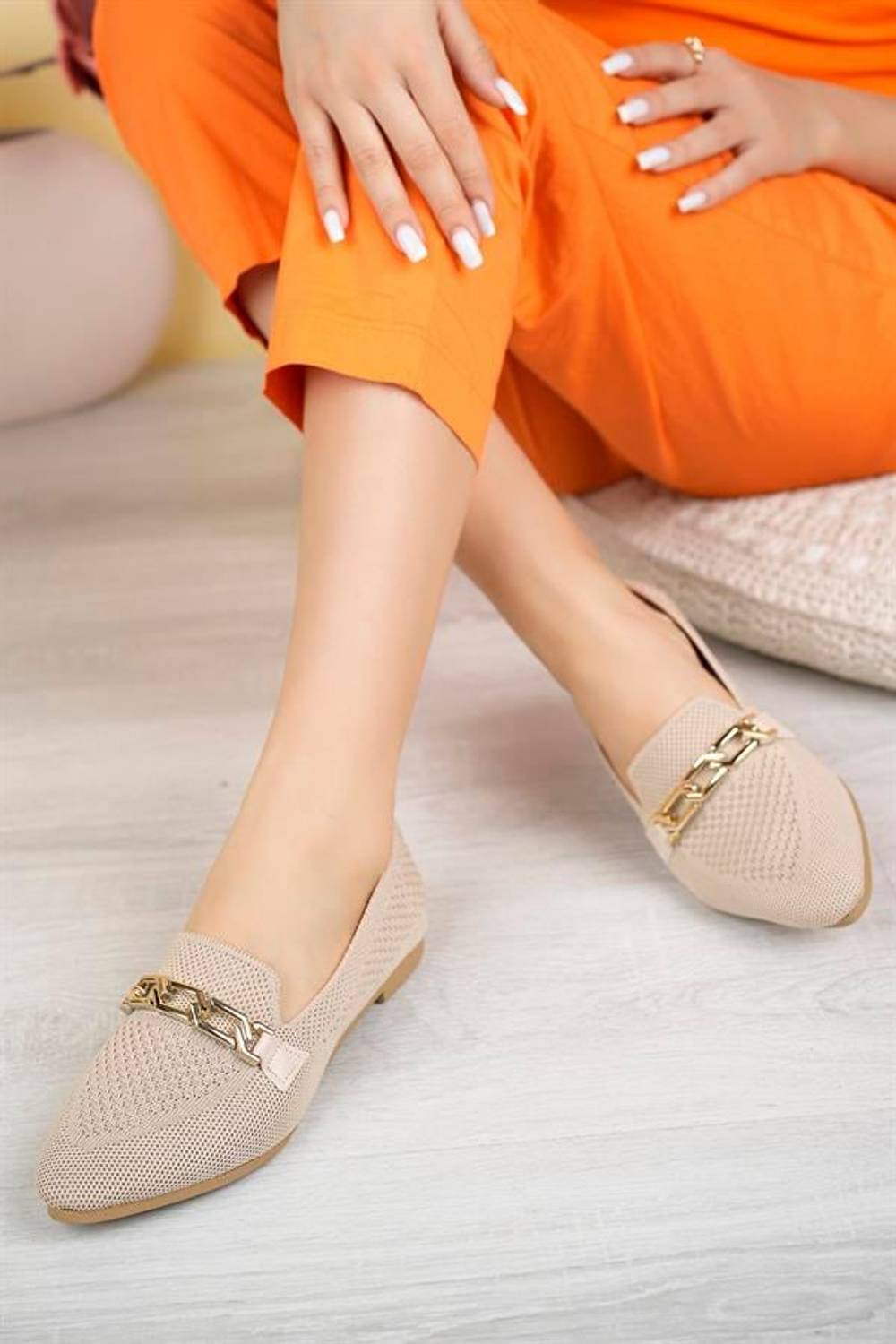 Aymood Stoned Pointed Toe Knitwear Ballerina Ballet B Ten Textile B Ten Textile B Ten Textile