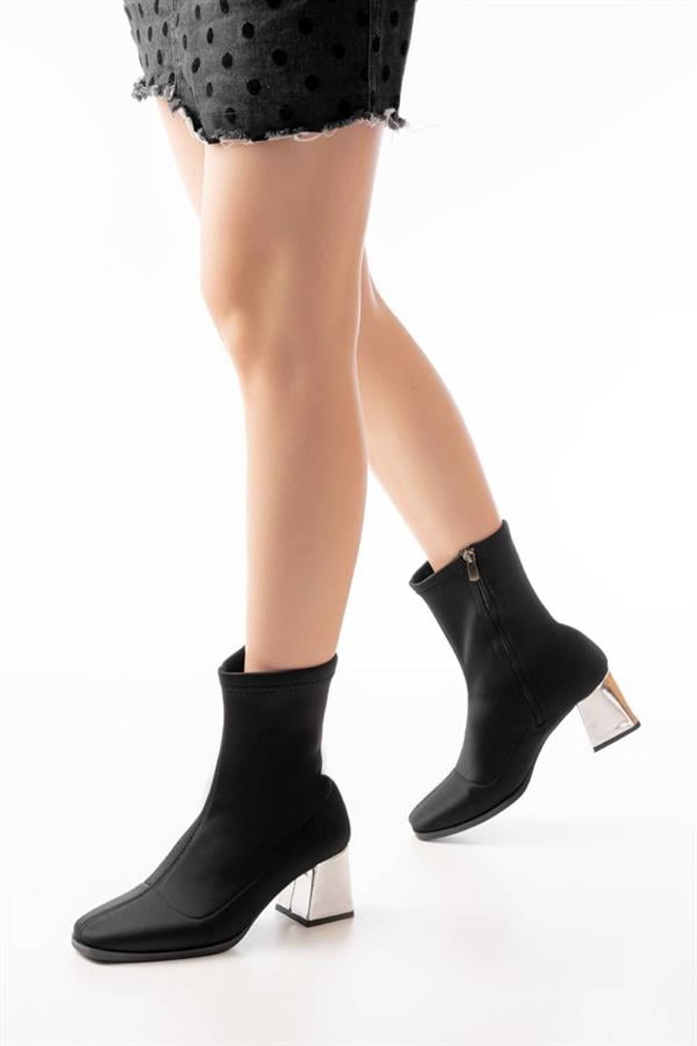 Жіночі ботинки MSK-033 чорні на підборах з блискавкою, 6 см, повний розмір, українське виробництво, 100% ручна робота
