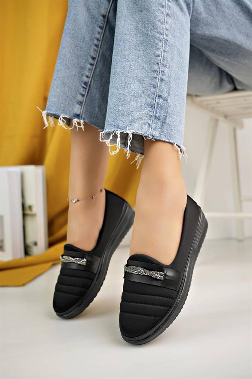 Klasik Rahat Günlük Bayan Babet Anne Ayakkabı   AA Siyah Cilt