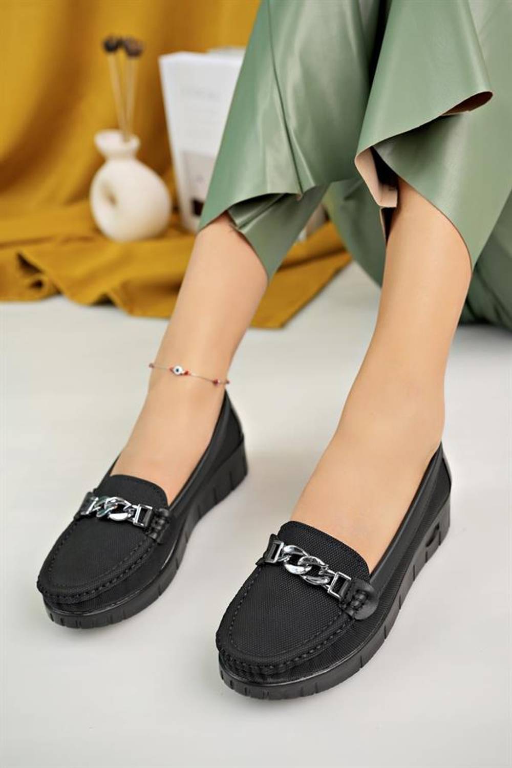 Klasik Rahat Günlük Bayan Babet Anne Ayakkabı   AC Siyah Cilt