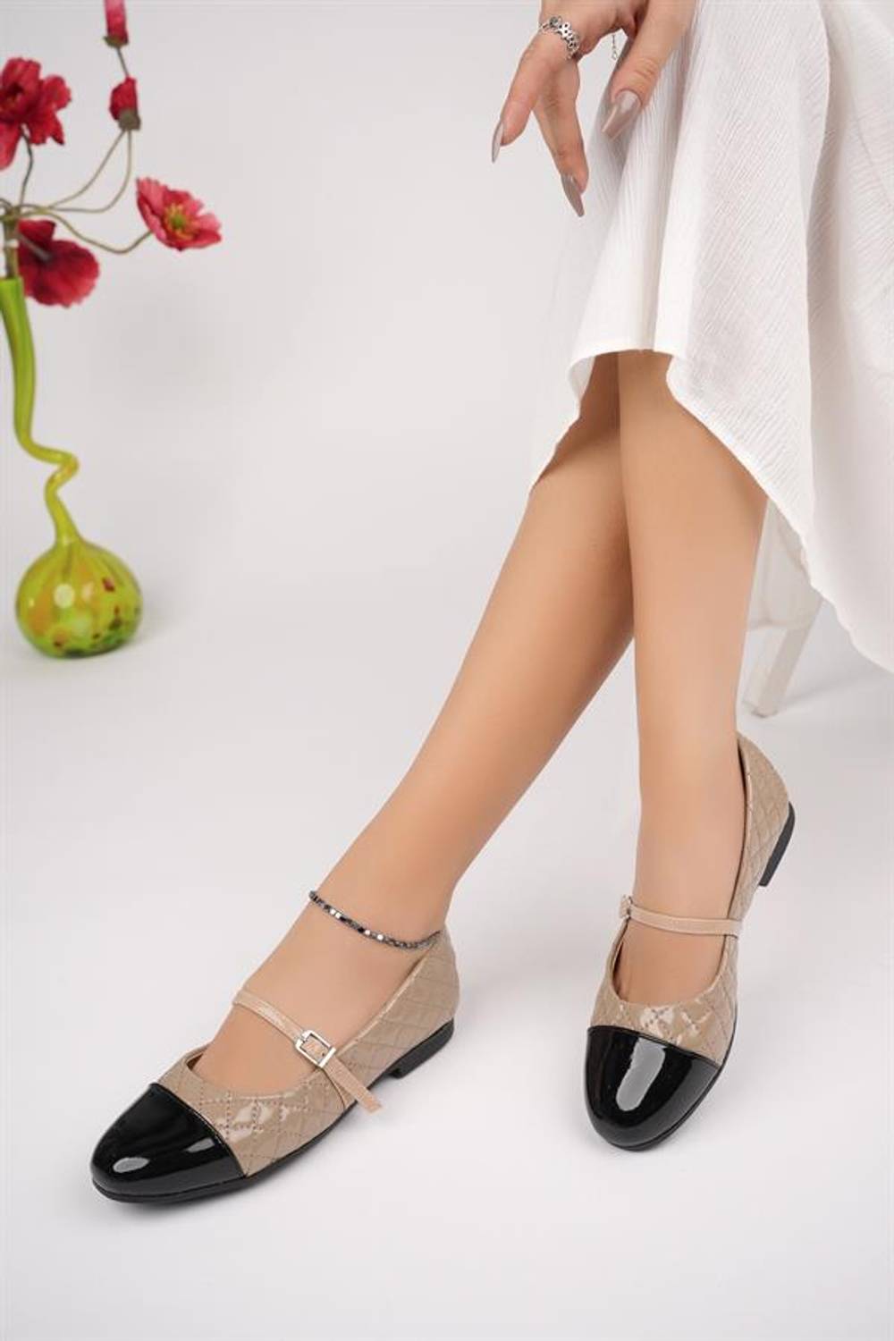 Aymood Balerin Kadın Babet Baretli Babet Ayakkabı Mary Jane