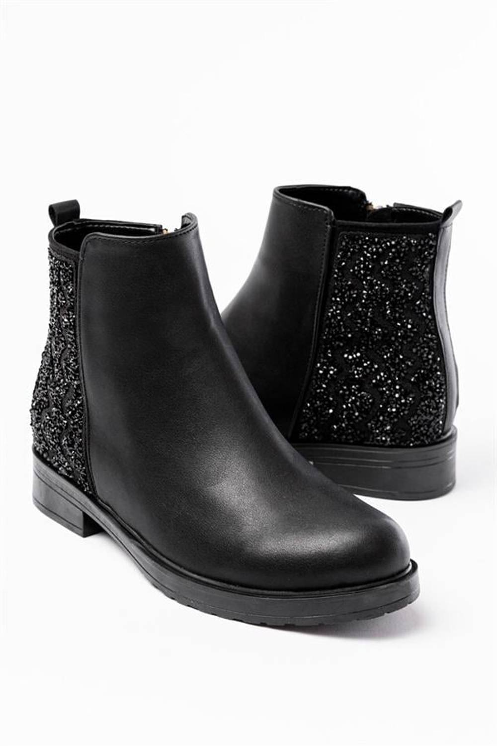 165-212 Siyah Taş Aksesuarlı Fermuarlı Günlük Kadın Bot