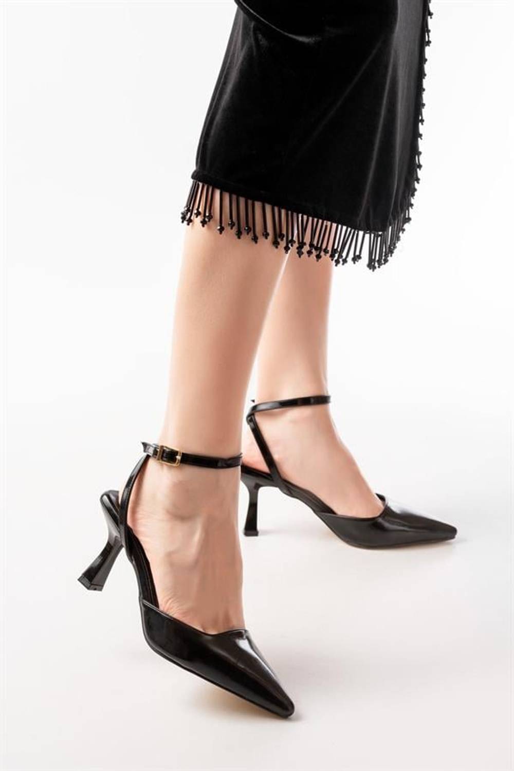 ST-004 Siyah Rugan Günlük 7 Cm Topuklu Bayan Ayakkabı