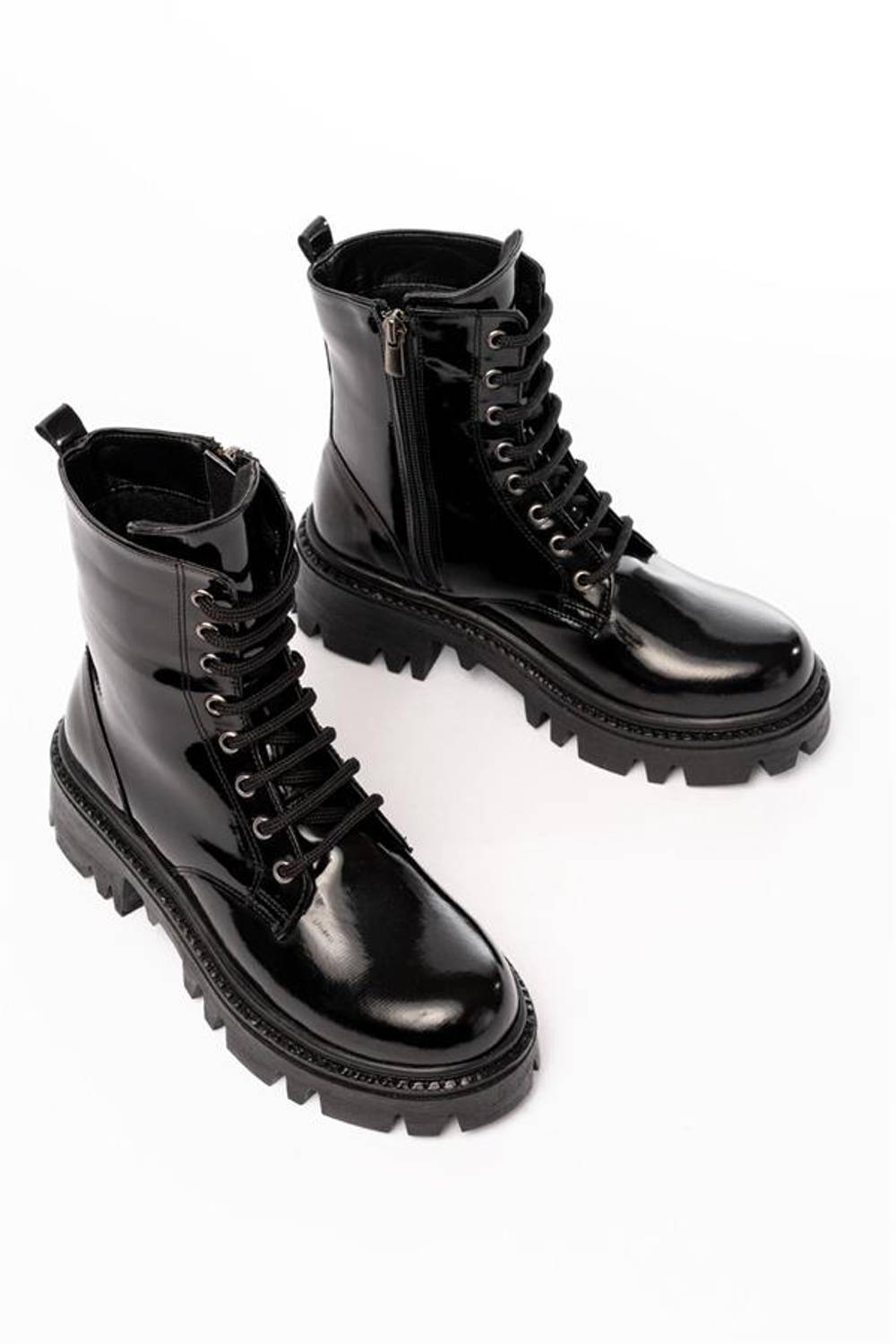 Чорні шнуровані черевики з блискавкою, 4 см підбори, ідеальна посадка, українське виробництво, 100% ручна робота