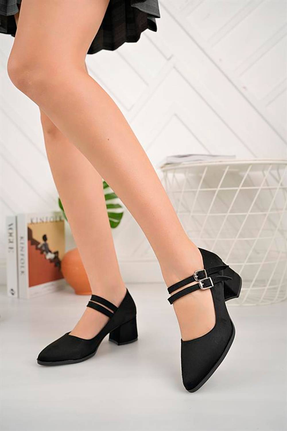 Чорні замшеві балетки Mary Jane для жінок з尖костями та 5 см підйомом, зручні та водостійкі для літнього використання