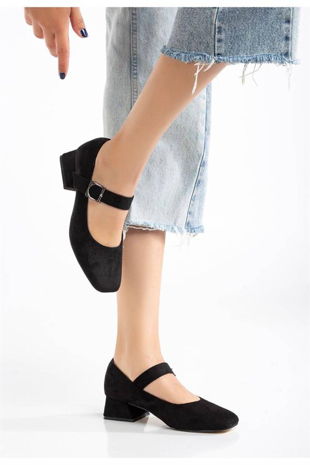 ST-006 Siyah Süet Günlük 4 Cm Topuklu Bayan Ayakkabı