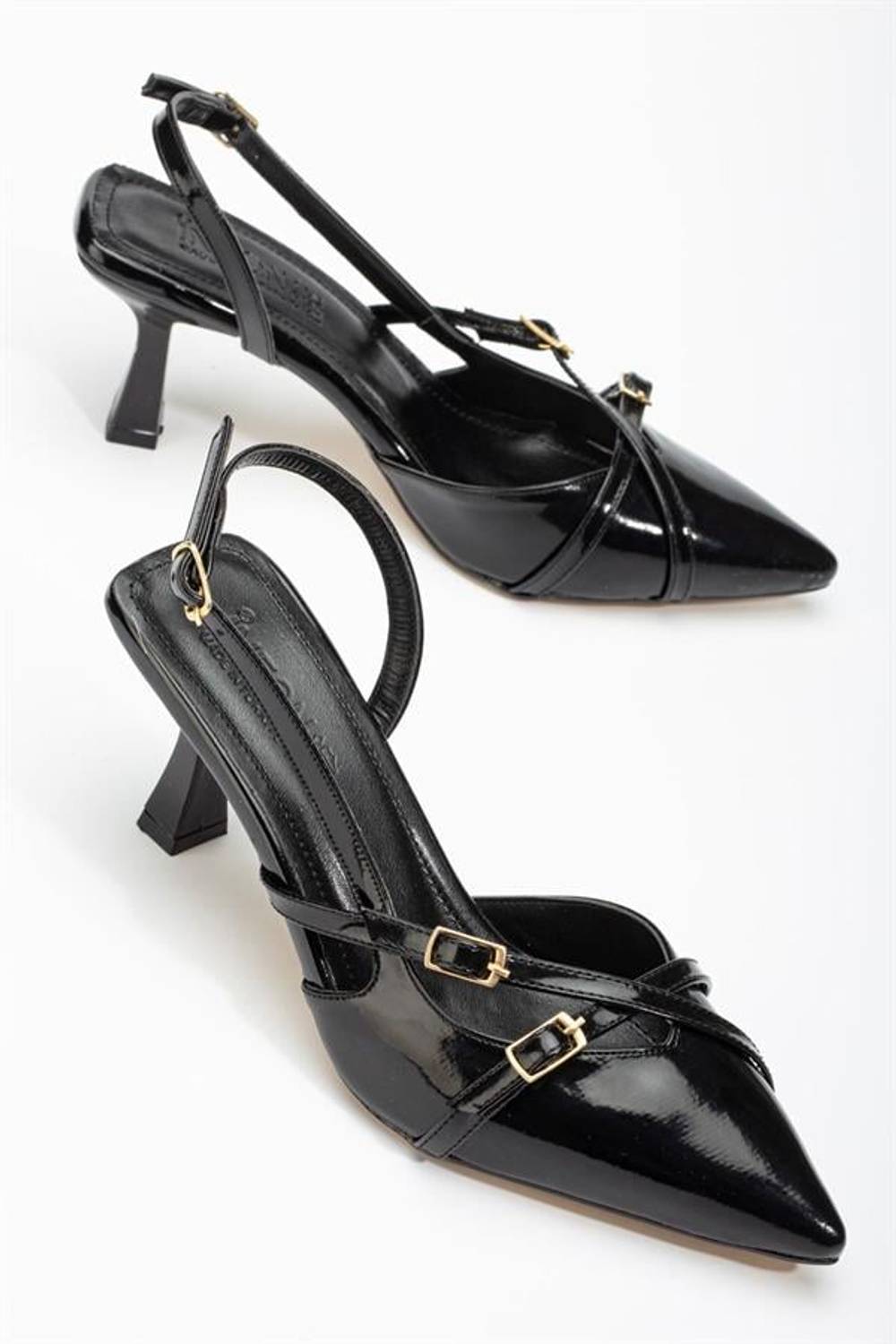 ST-005 Siyah Rugan Günlük 7 Cm Topuklu Bayan Ayakkabı