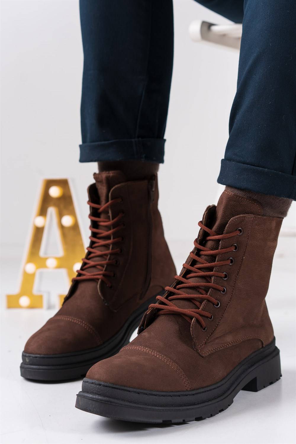 Men's Genuine Leather Boots Brown Winter Daily Stylish Comfortable Rubber Sole Boots