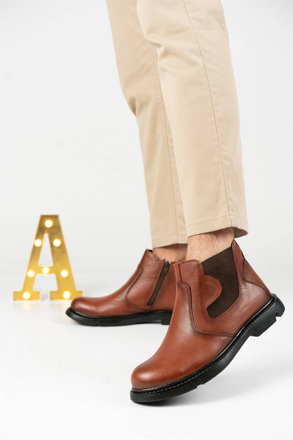 Men's Genuine Leather Boots Brown Winter Daily Stylish Comfortable Rubber Sole Elastic