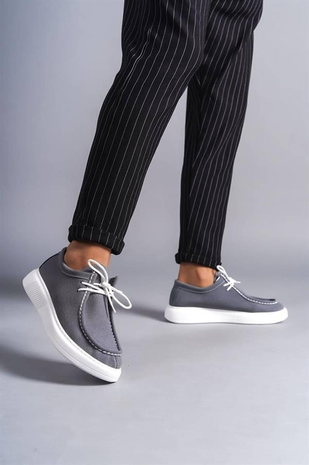 Мужская классическая обувь SLW170 Tornado с шнурками из замши, цвет BT Серый, комфортная ортопедическая стелька и антискользящая подошва