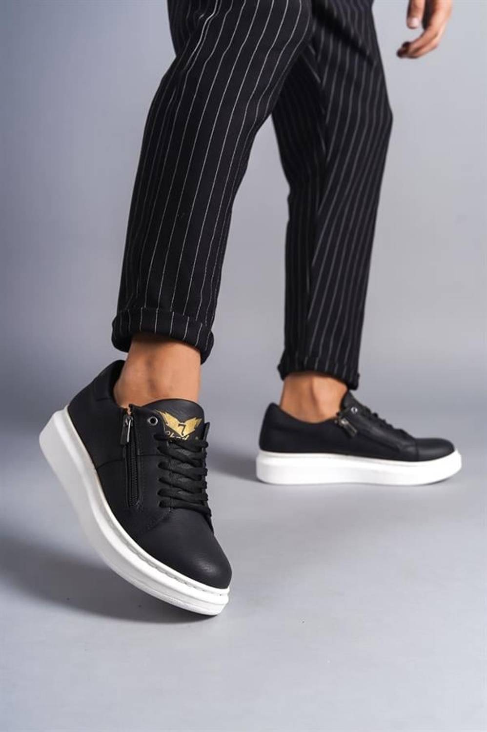 SLW155 Impact Bağcıklı Ve Fermuarlı Cilt Erkek Günlük Sneaker Ayakkabı BT Siyah