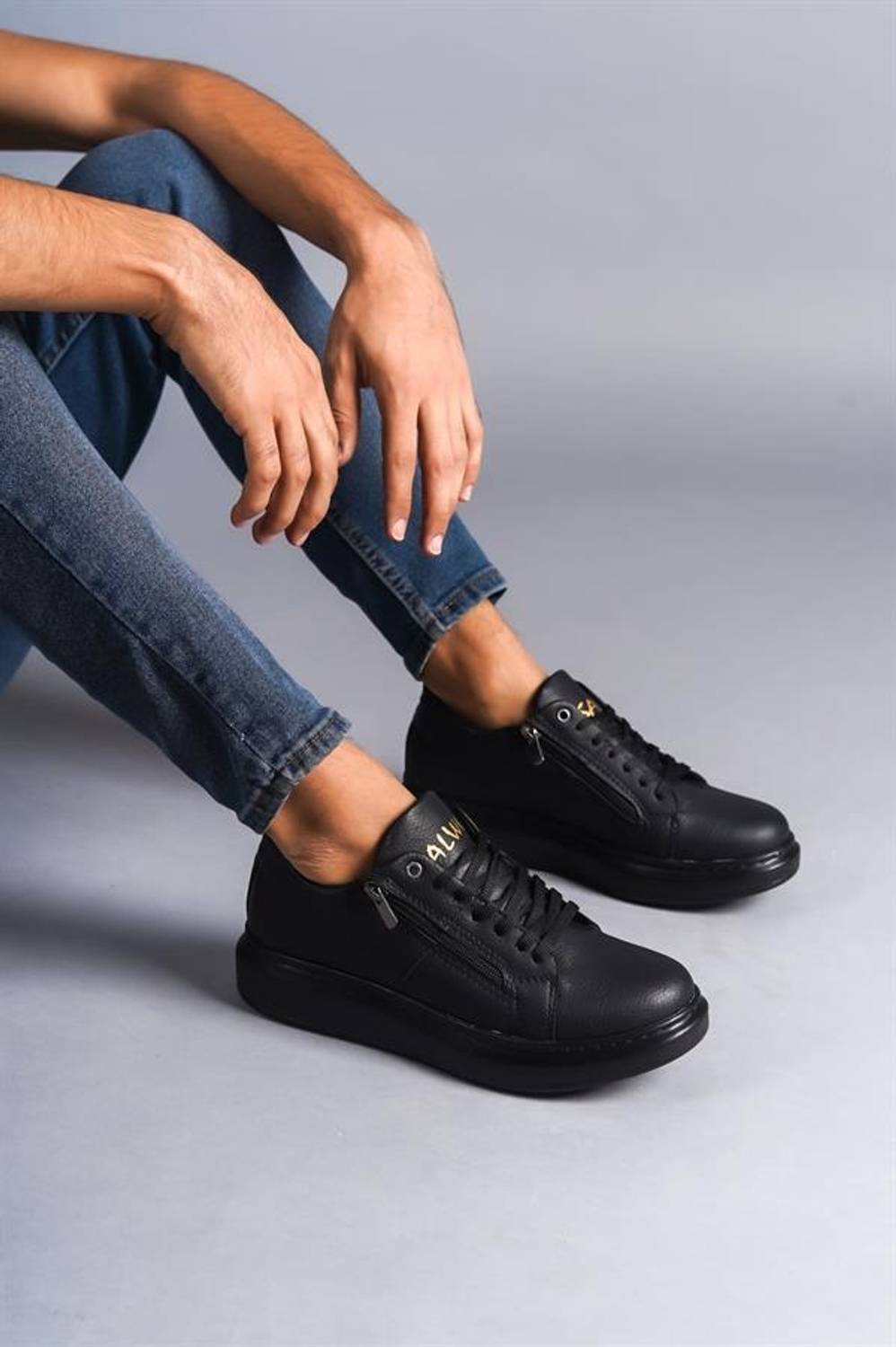 SLW155 Impact Bağcıklı Ve Fermuarlı Cilt Erkek Günlük Sneaker Ayakkabı ST Siyah