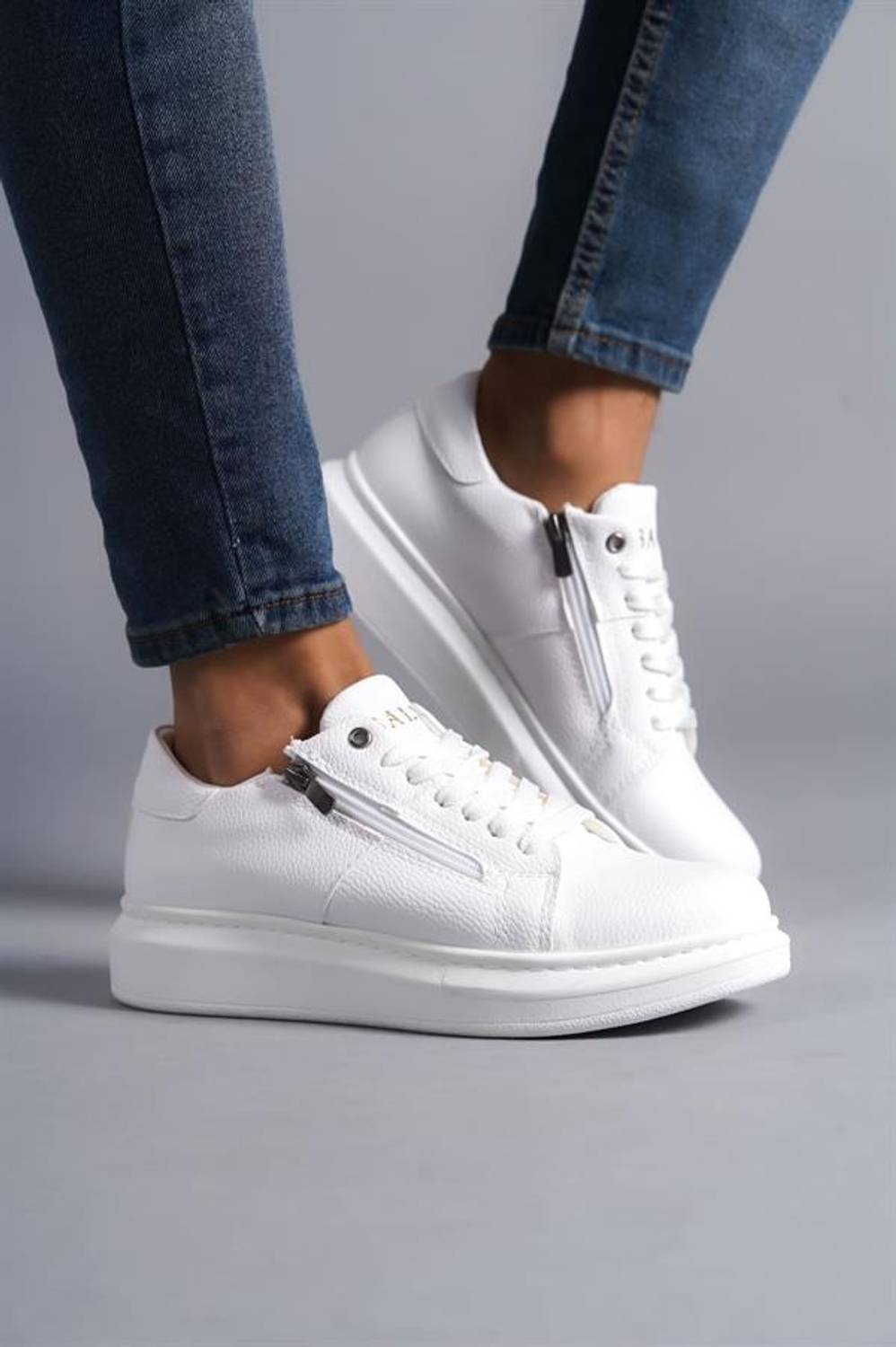 SLW155 Impact Bağcıklı Ve Fermuarlı Cilt Erkek Günlük Sneaker Ayakkabı BT Beyaz