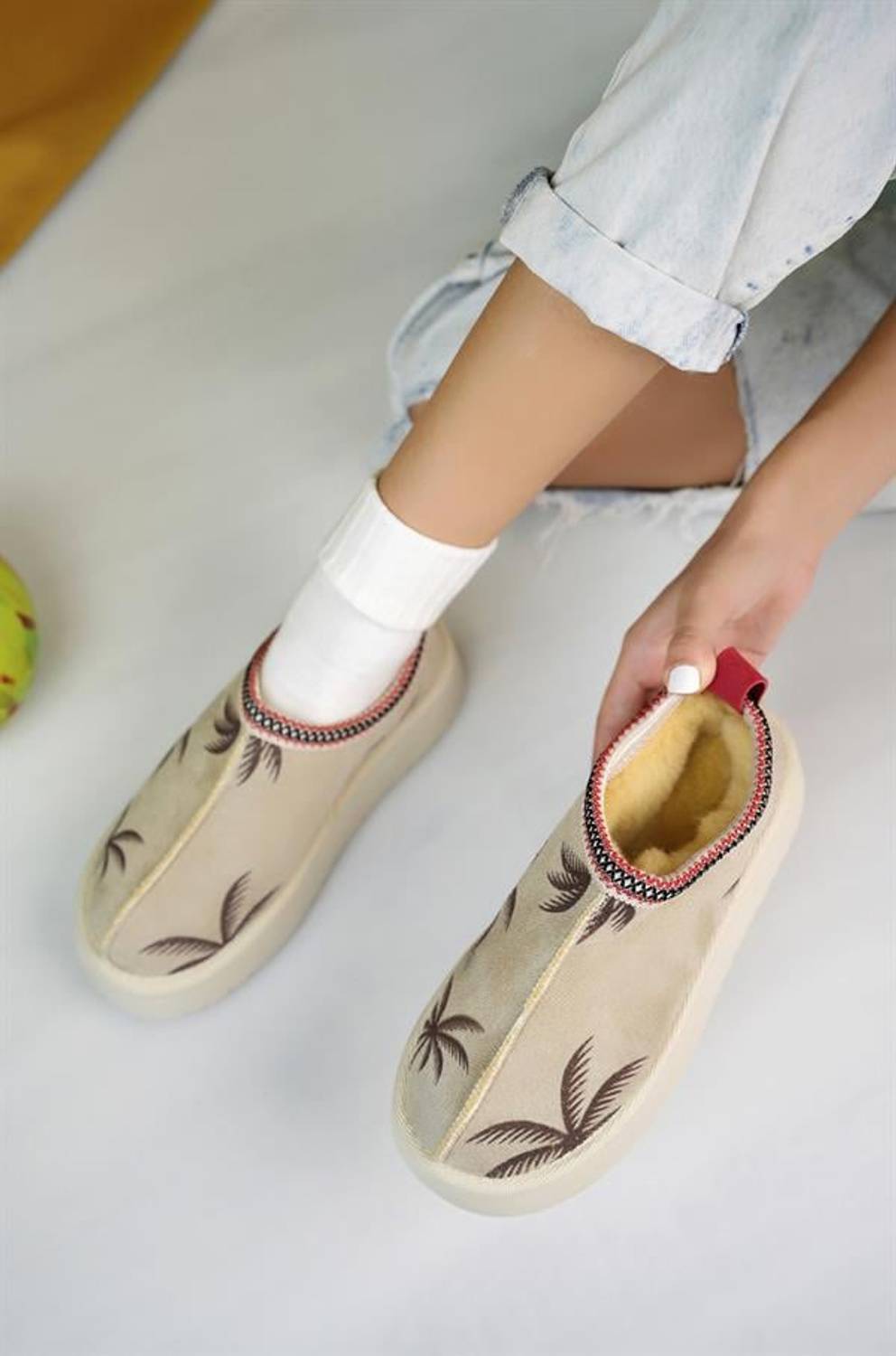 Aymood Kadın Nude Süet Yarım Bot Içi Tüylü Kalın Taban Ayakkabı