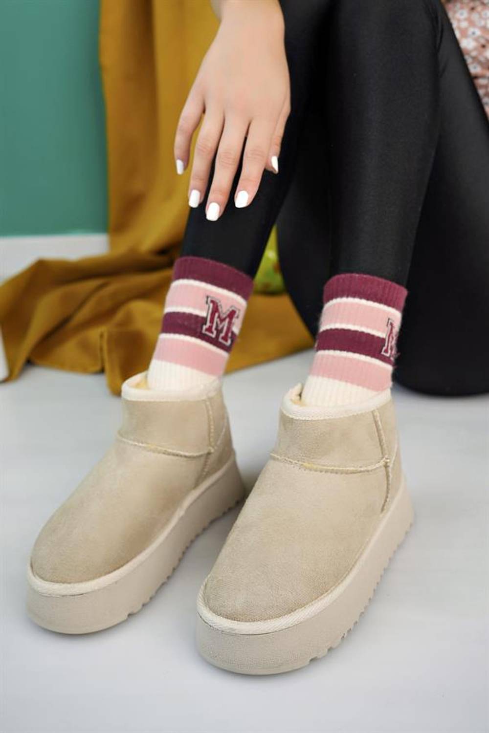 Жіночі напівчоботи Aymood з нудного замшу з штучним хутром та товстою підошвою