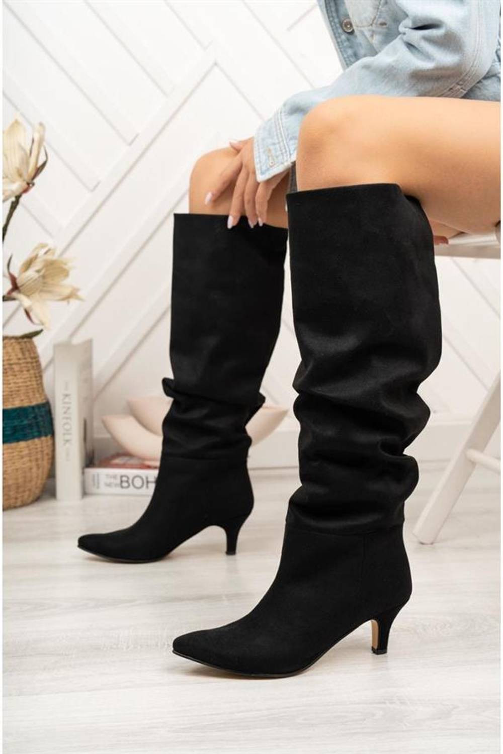 Женские ботинки SYT-2001 черные замшевые с каблуком 7 см, идеальная посадка, отечественное производство, 100% ручная работа