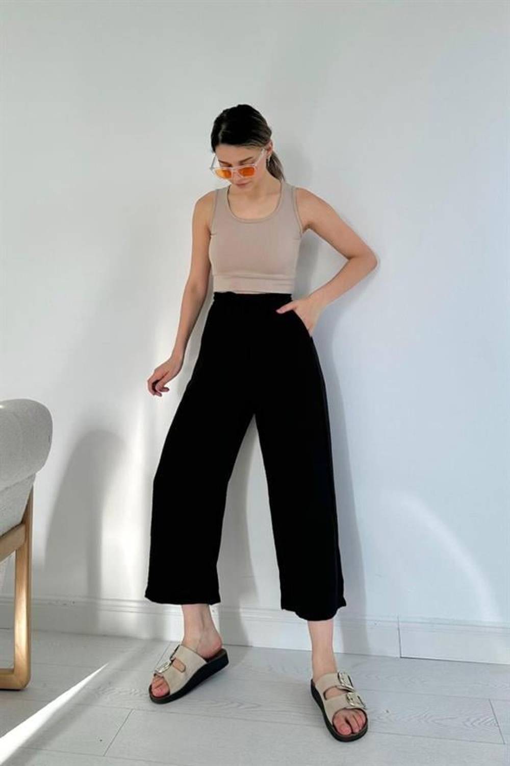 Siyah Keten Pantolon