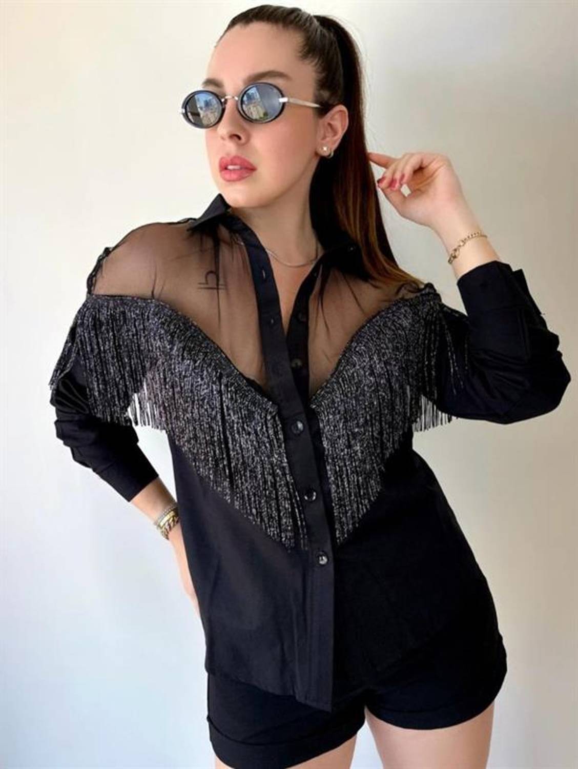 Kadın Püskül Detay Poplin Gömlek Bluz Fırsat Ürün