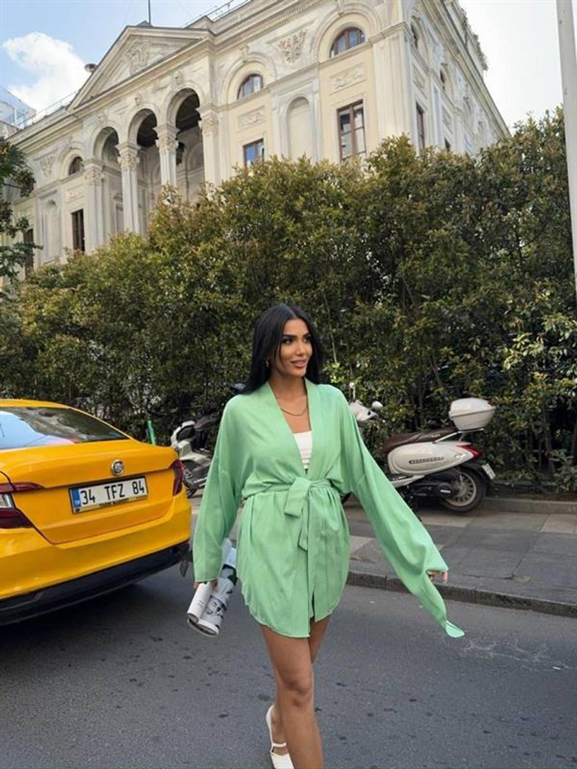 KETEN BAĞLAMALI KOLSUZ GÖMLEK - DUBLE PAÇA ŞORT TAKIM - Yeşil