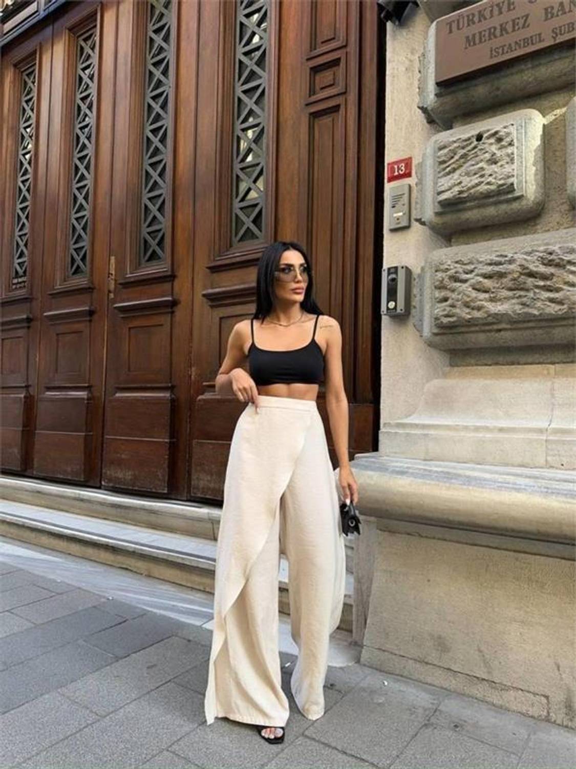 ŞALVAR KAPAK BAĞLAMALI PANTOLON - Bej