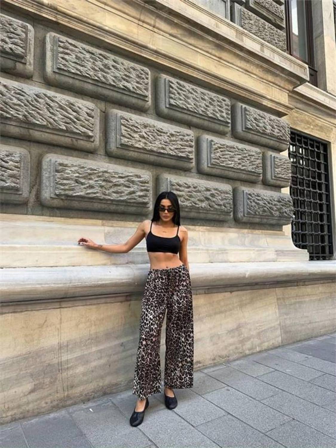 LEOPAR DESEN SALAŞ PANTOLON - Leopar