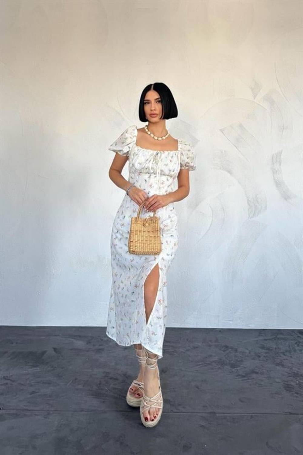 Lila Çiçekli Yazlık Elbise