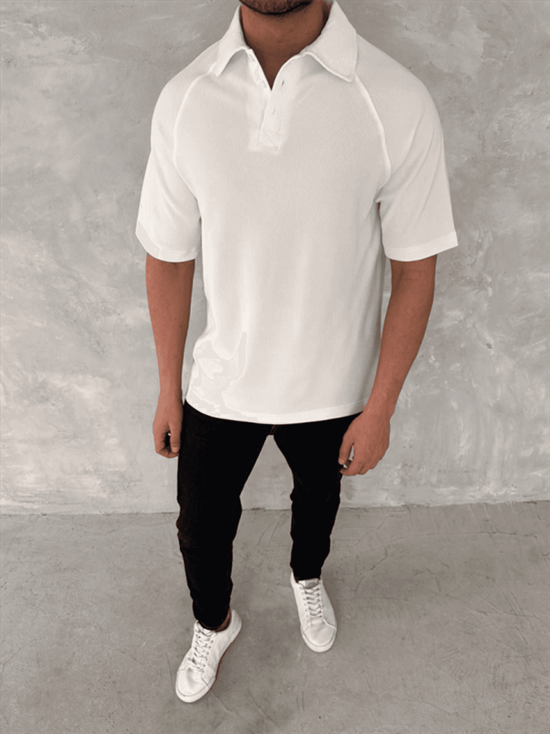 Yakalı Patlı Kısa Kol T-Shirt - Beyaz