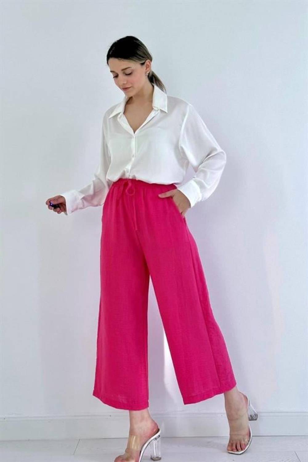Fuşya Keten Pantolon