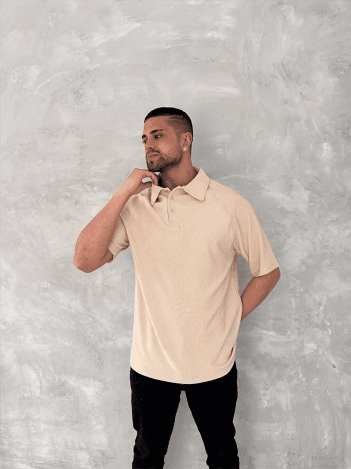 Yakalı Patlı Kısa Kol T-Shirt - Bej