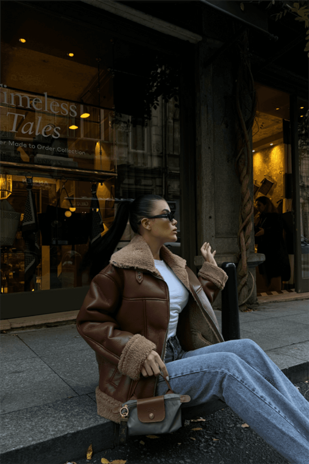 YAKA VE KOL MANŞET KÜRK DETAYLI DERİ MONT - Taba