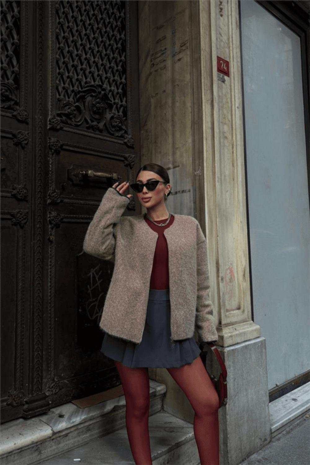 KAŞE FERMUARLI BLUZ - Vizon