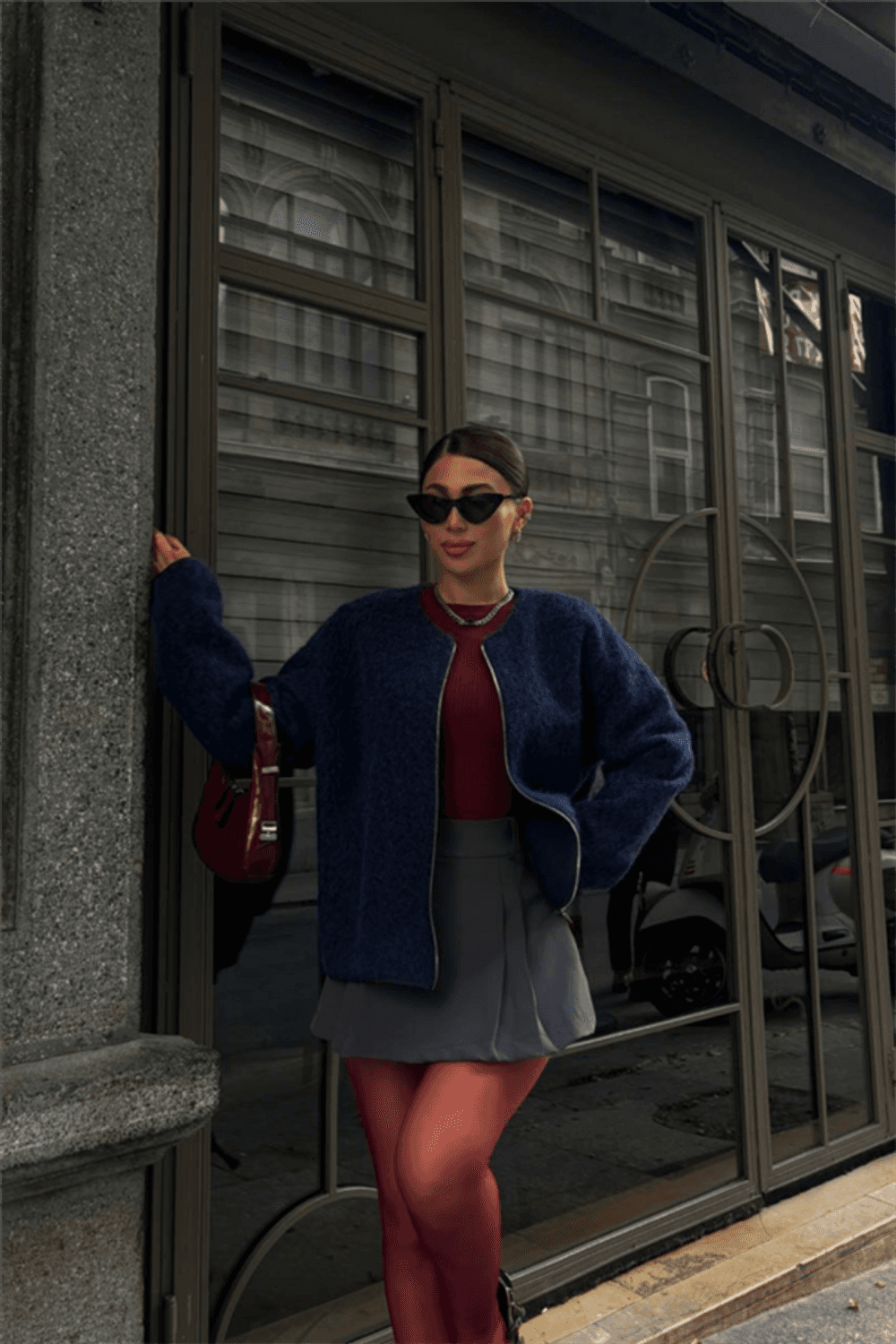 KAŞE FERMUARLI BLUZ - Lacivert