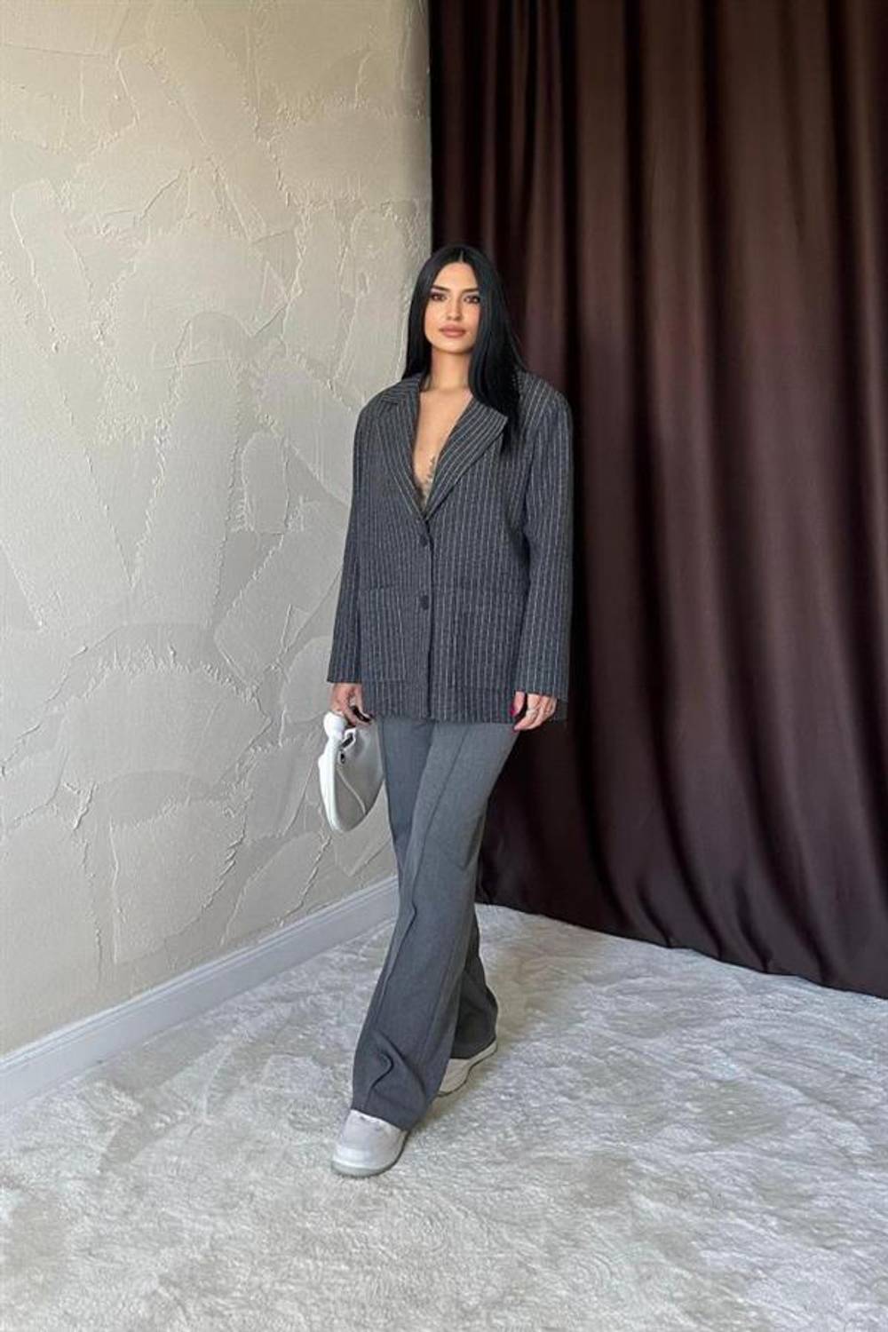 Antrasit Bel Büzgülü Pantolon