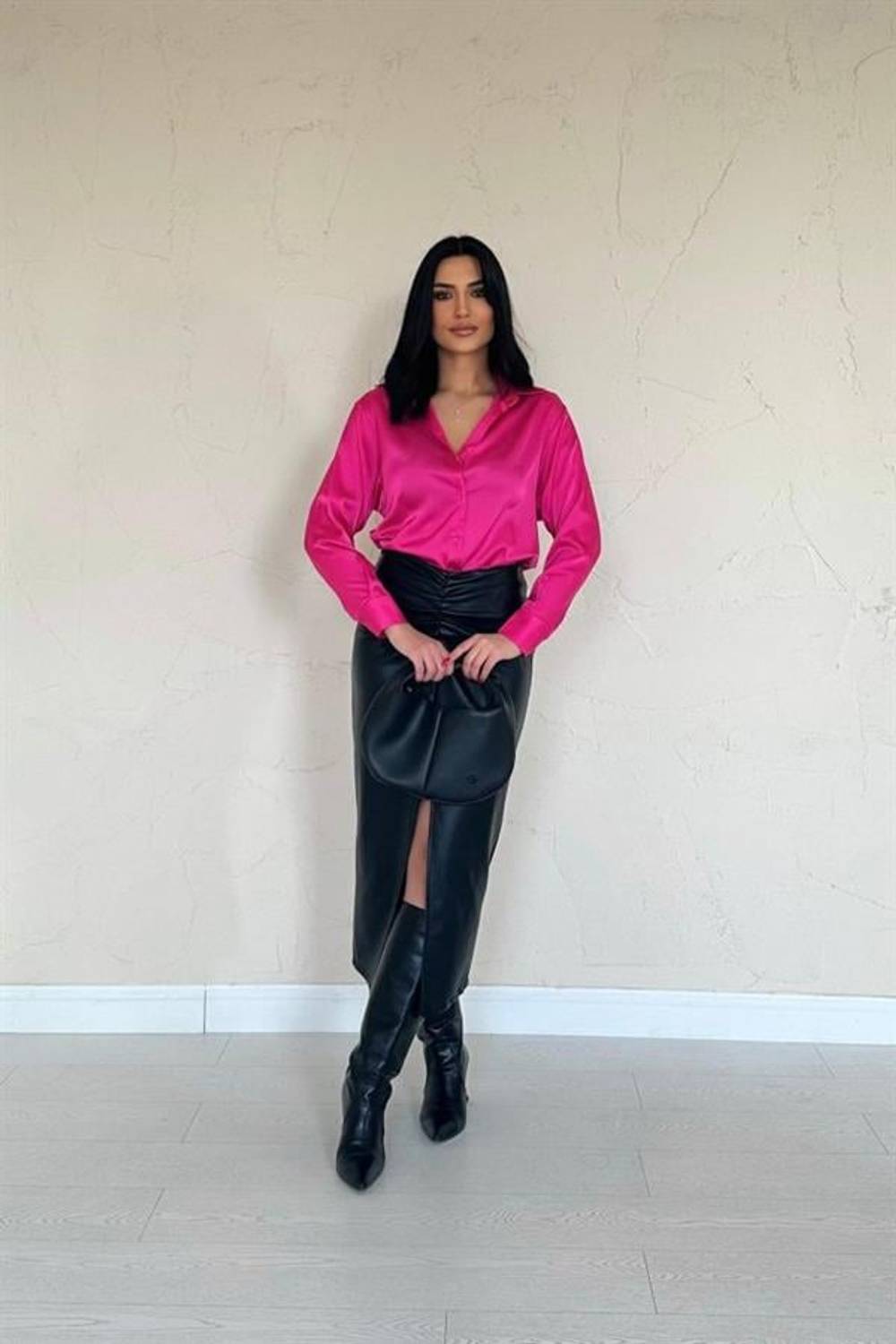 Fuşya Saten Gömlek
