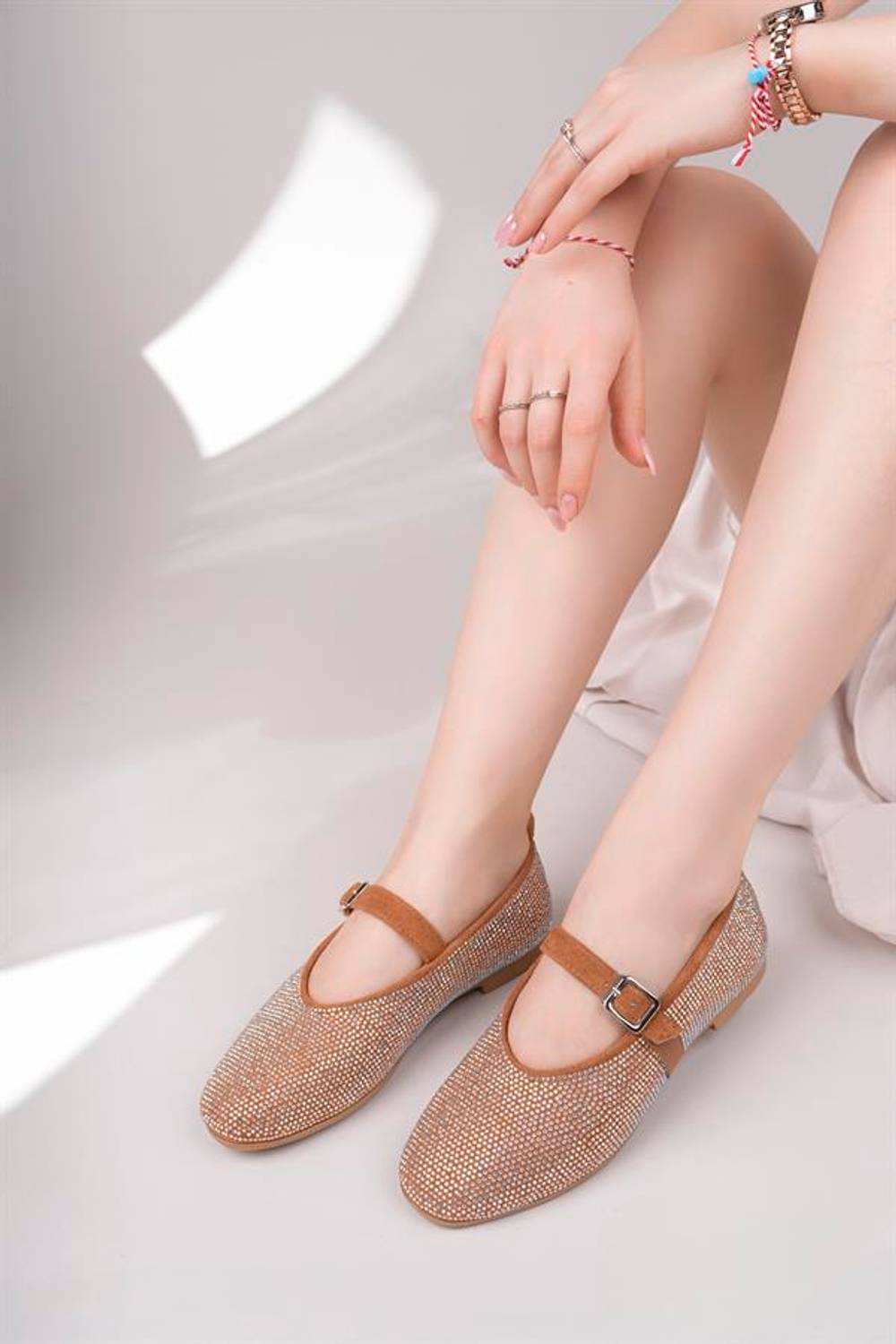 Aymood Kadın Baretli Taba Taşlı Günlük Babet Ayakkabı