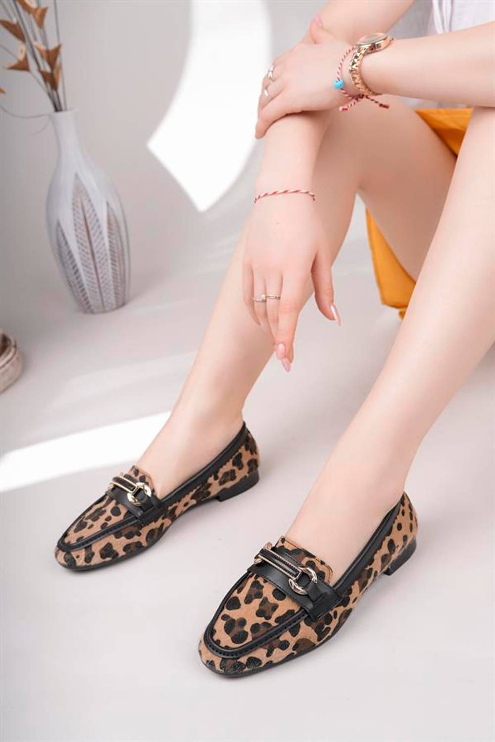 Aymood Tokalı Leopar ( 1 Cm Topuklu ) Küt Burunlu Burun